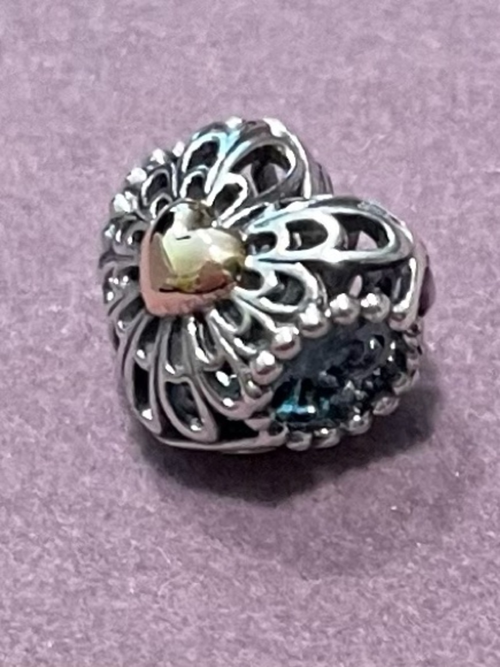 Authentic Pandora Limited Edition 2014 Vintage Heart Charm Two-Tone with Box